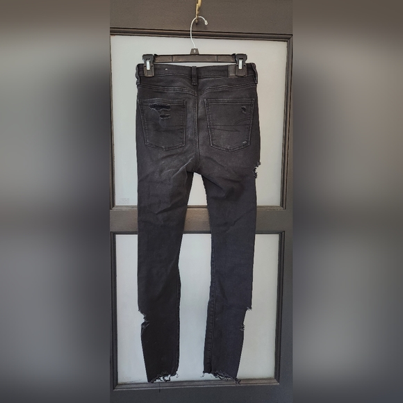 American Eagle Next Level Stretch High Waisted Distressed Skinny Jeans Black - Picture 4 of 7